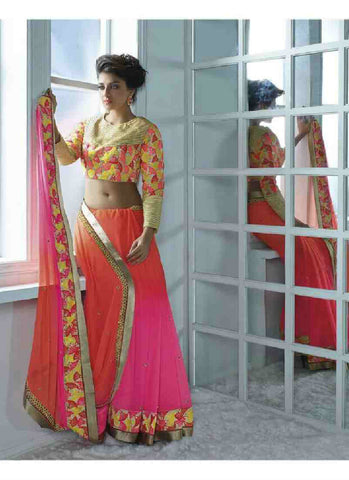 Bright Tomato red pink shaded rich combination designer heavy saree - New India Fashion