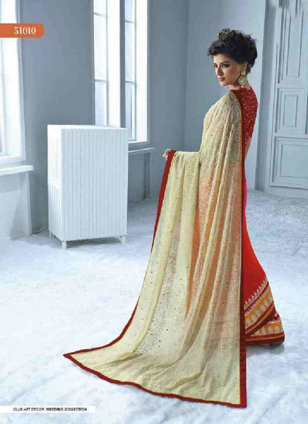 Cream red  rich combination designer party ware saree - New India Fashion