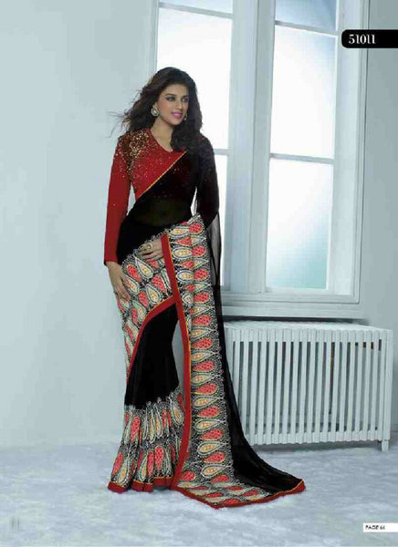 Black dark red nice combination designer party ware saree - New India Fashion
