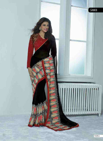 Black dark red nice combination designer party ware saree - New India Fashion