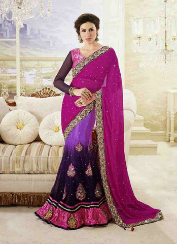 Purple pink shaded Nice combination extraordinary lehenga saree - New India Fashion