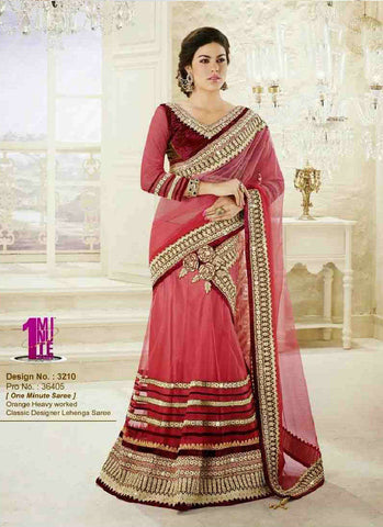 Peach red beautiful combination extraordinary classic lehenga saree - New India Fashion