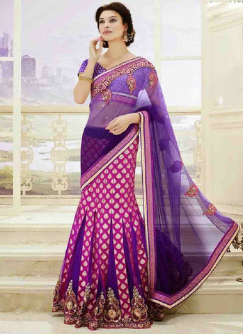 Purple pink rich  combination extraordinary net lehenga saree - New India Fashion