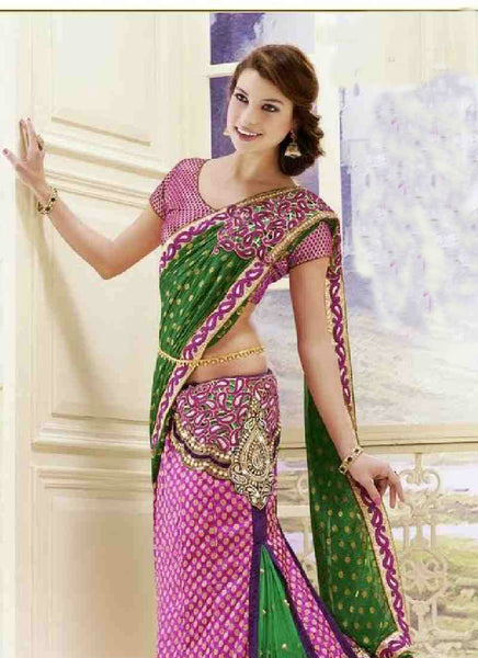 Pink green beautiful combination extraordinary celebrity saree - New India Fashion