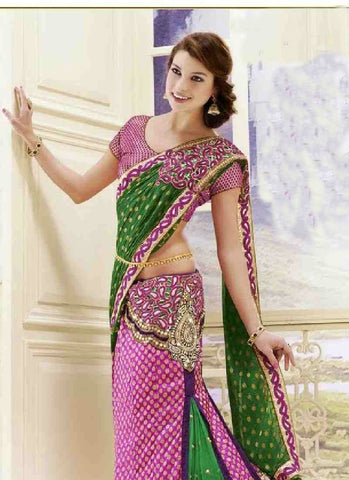 Pink green beautiful combination extraordinary celebrity saree - New India Fashion