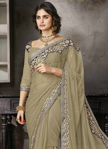 Super grey decent designer saree - New India Fashion