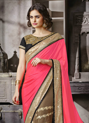 Tomato and coffee decent saree - New India Fashion