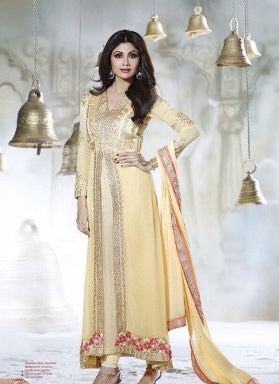 light lemon georgette Indian salwar suit - New India Fashion