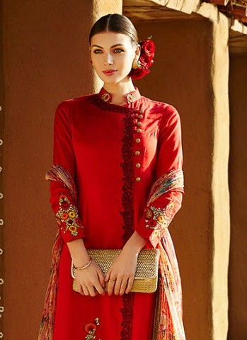 Red and golden global desi salwar - New India Fashion