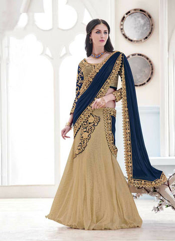 Beige and blue lehenga choli - New India Fashion