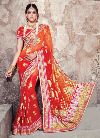 Orange and red shaded saree - New India Fashion