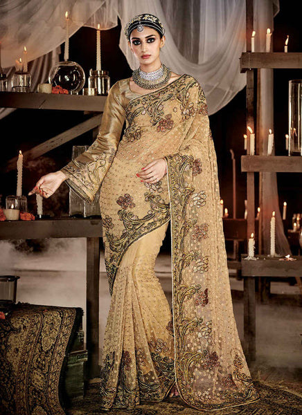 Beige saree - New India Fashion