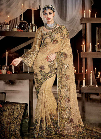 Beige saree - New India Fashion