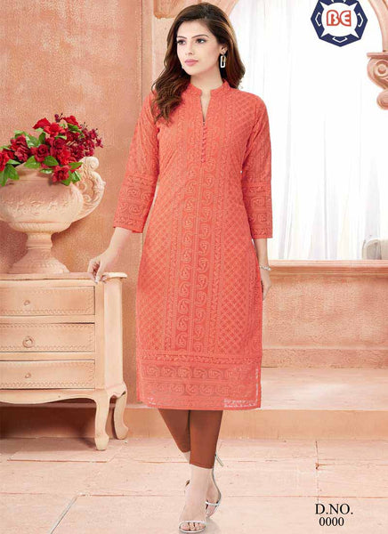 Orange georjete lucknowi kurti