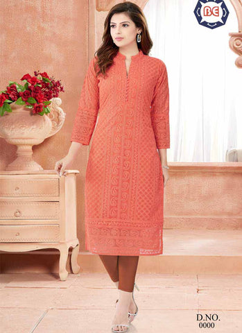 Orange georjete lucknowi kurti