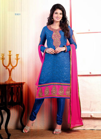 Blue and Pink Fancy Embroidery Salwar Kameez 1 - New India Fashion