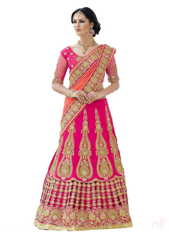 Pink and golden lehenga saree - New India Fashion