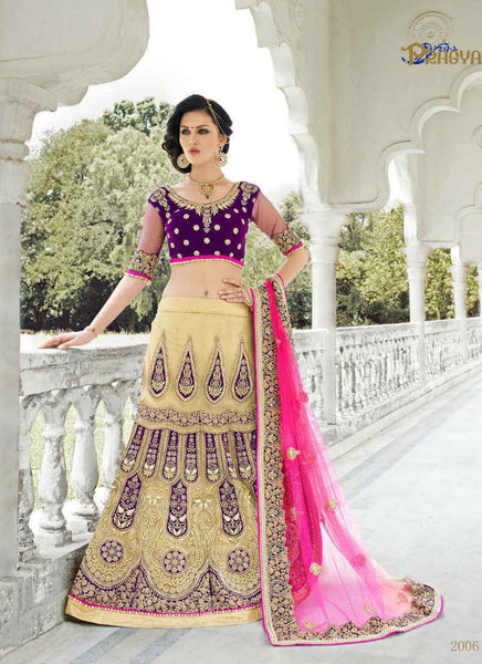 Beige and purple lehenga saree - New India Fashion