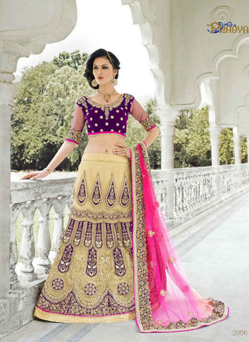 Beige and purple lehenga saree - New India Fashion