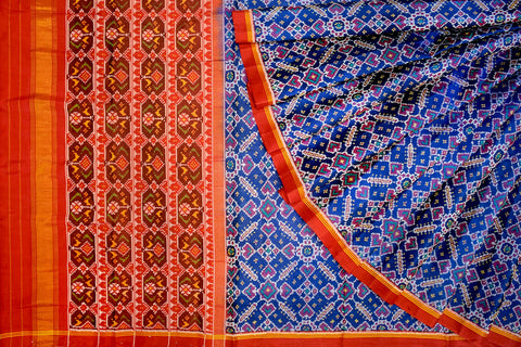 Patola saree in 8play woven Red and Blue combination
