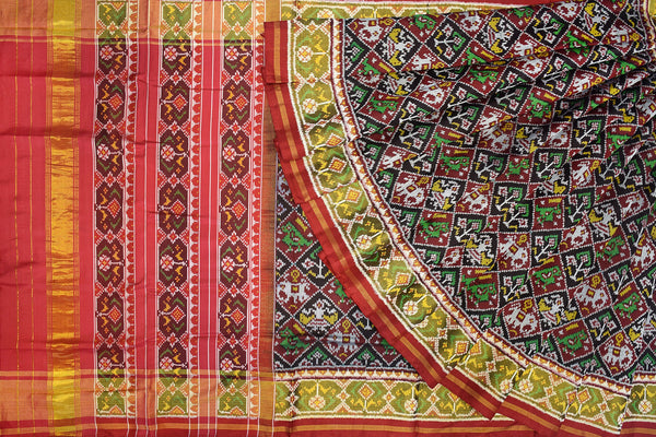 Patola saree in maroon and black combination