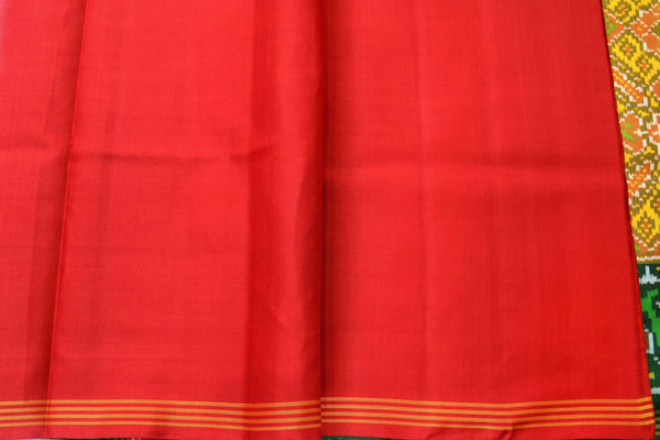 Patola saree in red,green and yellow combination