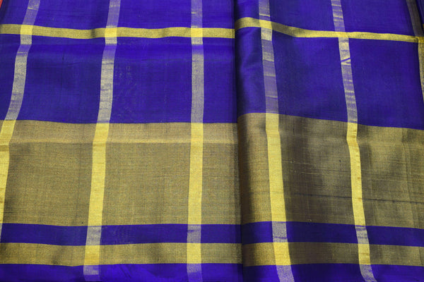 Patola saree in zari checks with red and blue combination