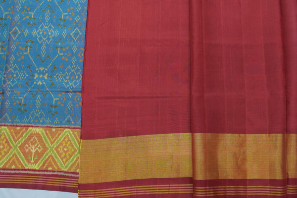 Patola saree in red and kya blue combination