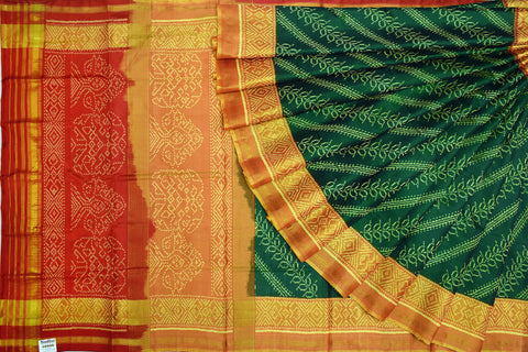 Patola saree in red,green and yellow combination