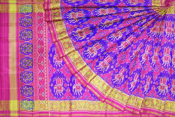 Patola saree in blue and pink combination