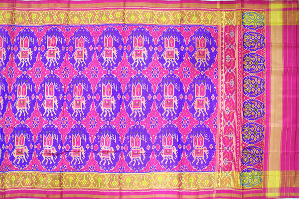 Patola saree in blue and pink combination
