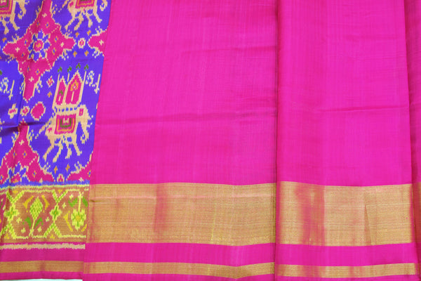 Patola saree in blue and pink combination