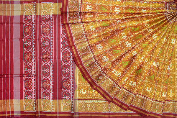 Patola saree in Red and Golden combination
