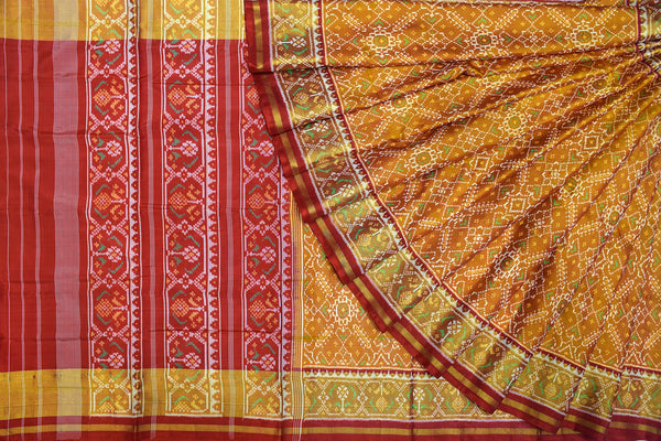 patola saree in red and golden colour