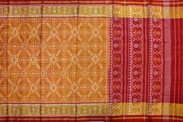 patola saree in red and golden colour