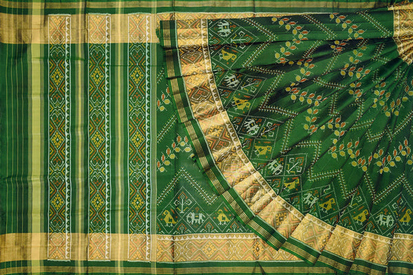 Patola saree in full green colour