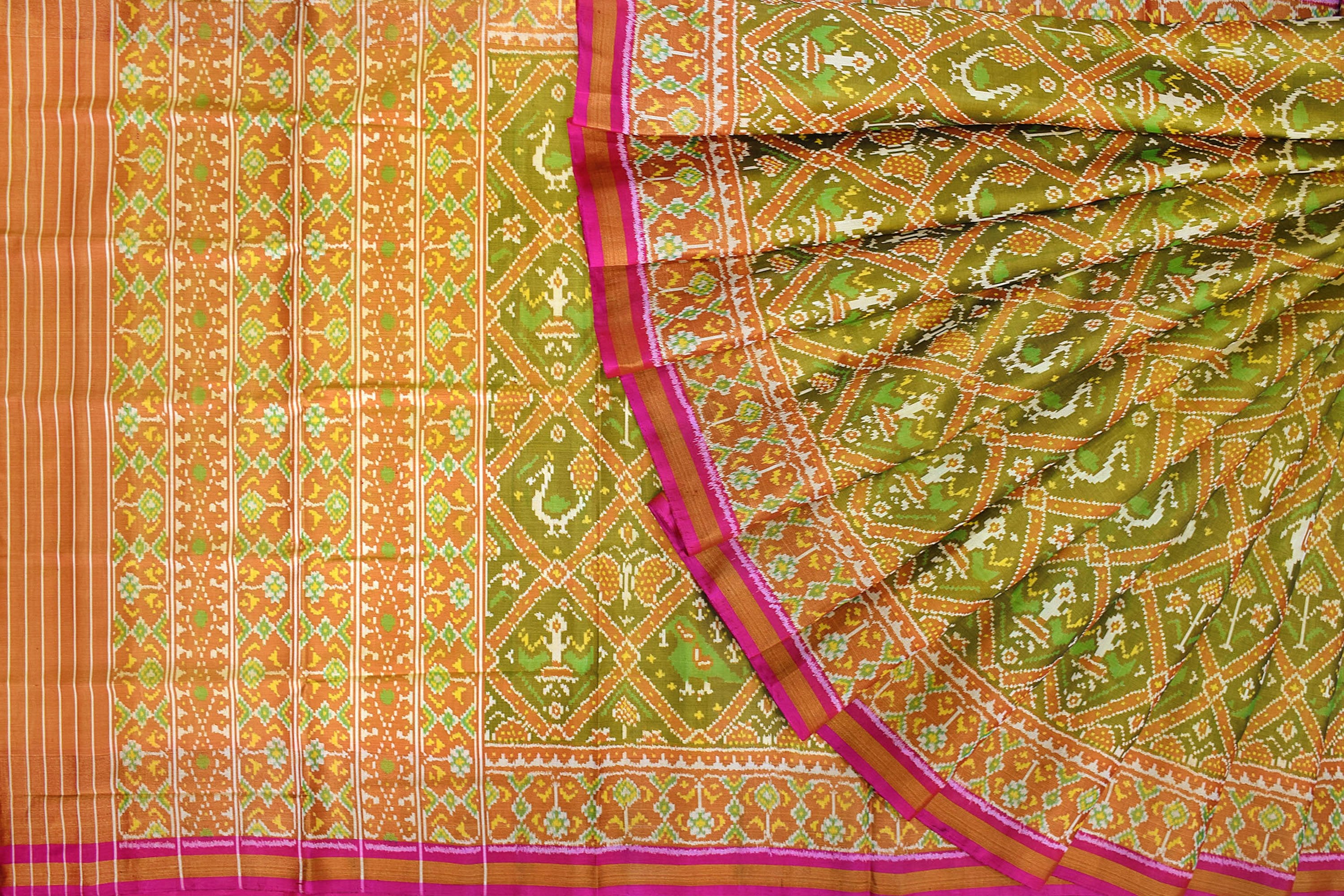 Patola saree in yellow and parrot green combination - New India Fashion Patola saree in yellow and parrot green combination - New India Fashion
