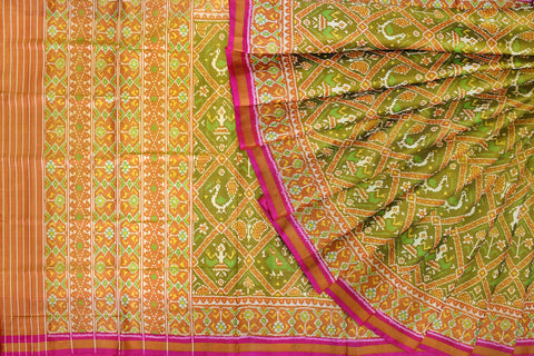 Patola saree in yellow and parrot green combination