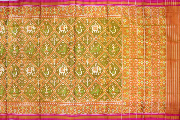 Patola saree in yellow and parrot green combination