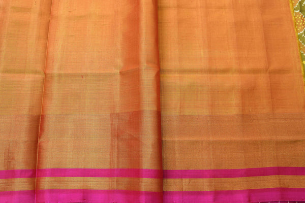 Patola saree in yellow and parrot green combination