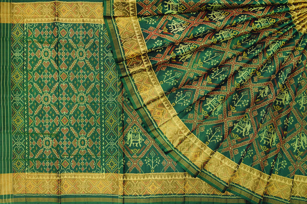 Patola saree in full green colour