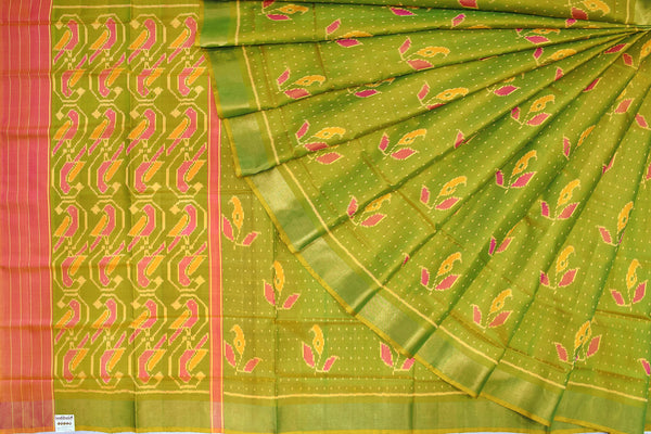 Patola saree in pink and parrot green colour