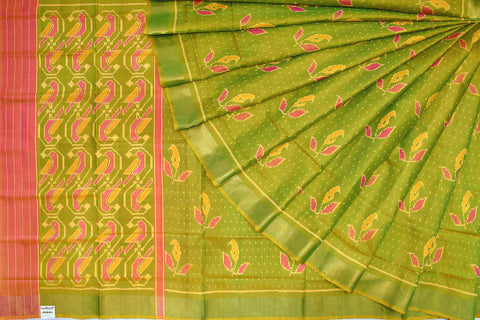 Patola saree in pink and parrot green colour