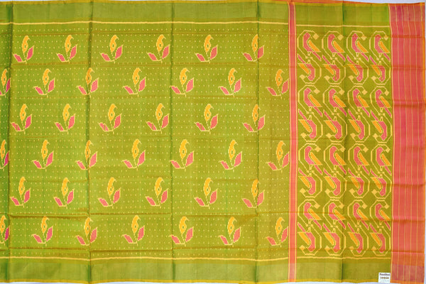 Patola saree in pink and parrot green colour