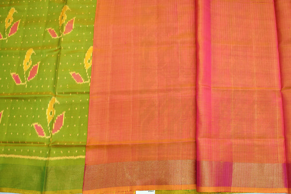 Patola saree in pink and parrot green colour