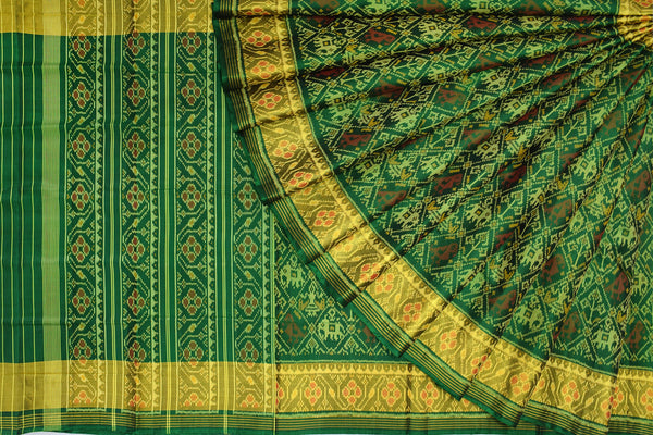 Patola saree in full green colour