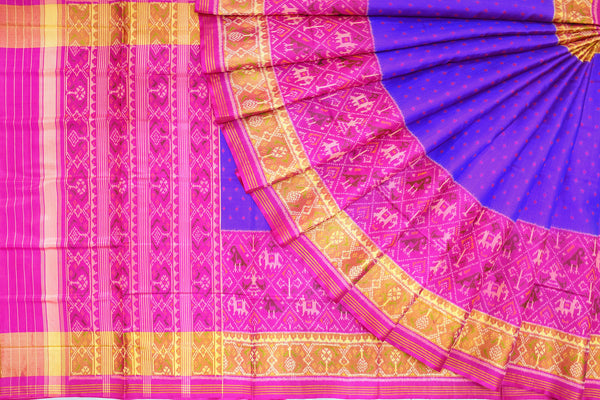 Patola saree in blue and pink combination