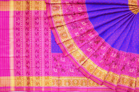 Patola saree in blue and pink combination