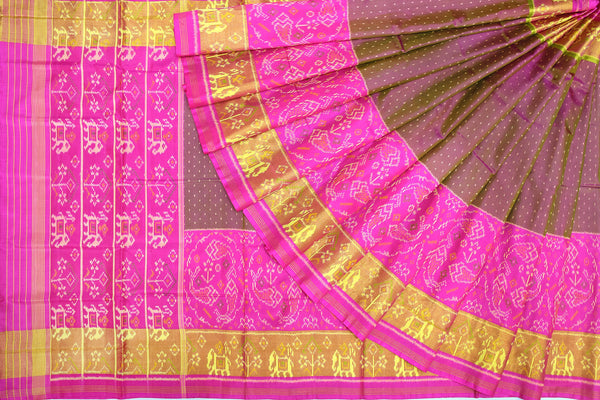 Patola saree in green and pink combination