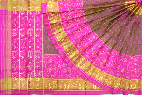 Patola saree in green and pink combination